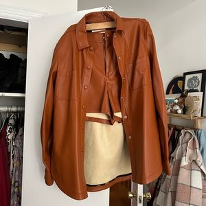Anthropologie faux leather jacket and shorts set